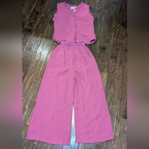 NWOT Lacey Chabert 100% Cotton Coordinated Set Tank Top and Pants in Magenta